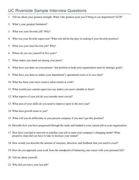 Sample General Interview Questions University Of California