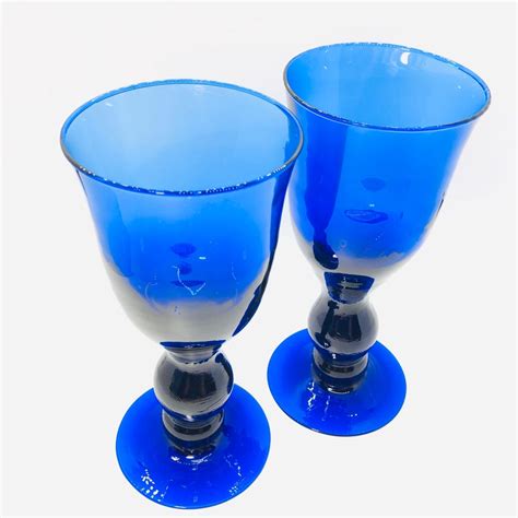 Vintage Handblown Glass Cobalt Blue Goblets Set Of 2 Solid Etsy