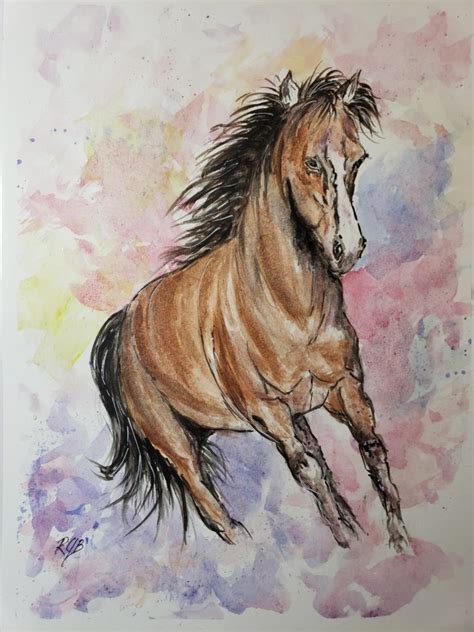 Horse On The Run Watercolor Painting Rjb Art Studio