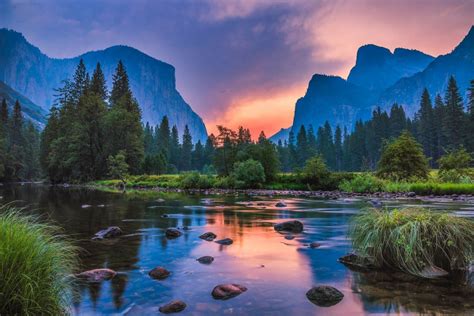 Landscape Nature Sunset Mountains River Reflection Wallpaper