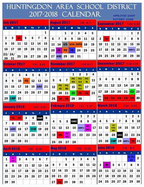 2017 2018 Sy Calendar Rev 03212018 Huntingdon Area School District