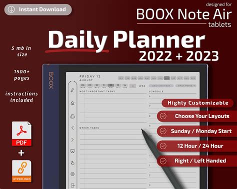 Boox Note Air Templates Daily Planner 2022 Instant Download Etsy Uk