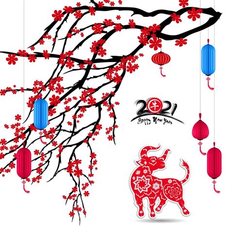 The 2021 chinese new year day is on friday, february 12, 2021 in china's time zone. Chinese new year 2021 year of the ox with cherry blossoms ...