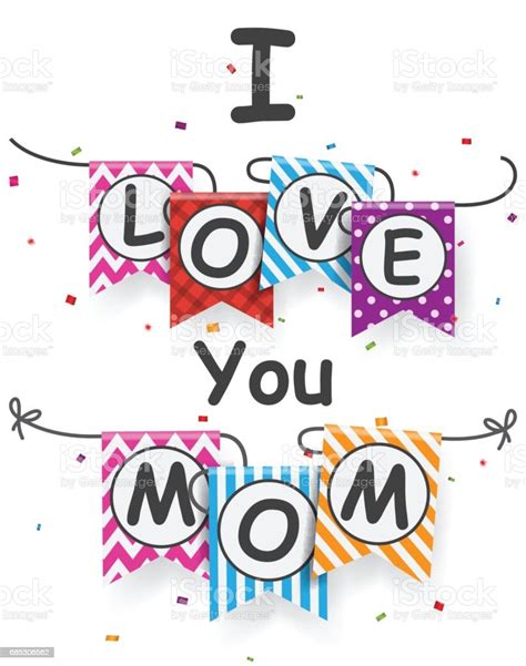 i love you mom letter on bunting flags stock illustration download image now arts culture