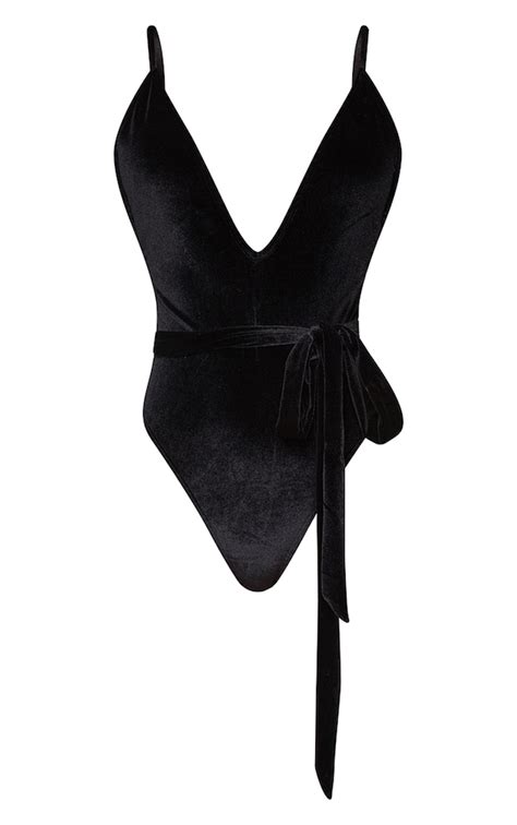 Black Velvet Plunge High Leg Swimsuit Prettylittlething Ca
