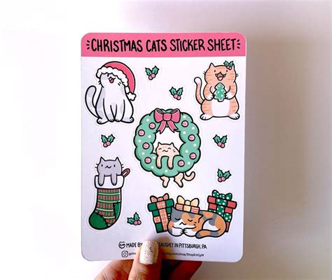 Christmas Cats Sticker Sheet Christmas Stickers Holiday Etsy