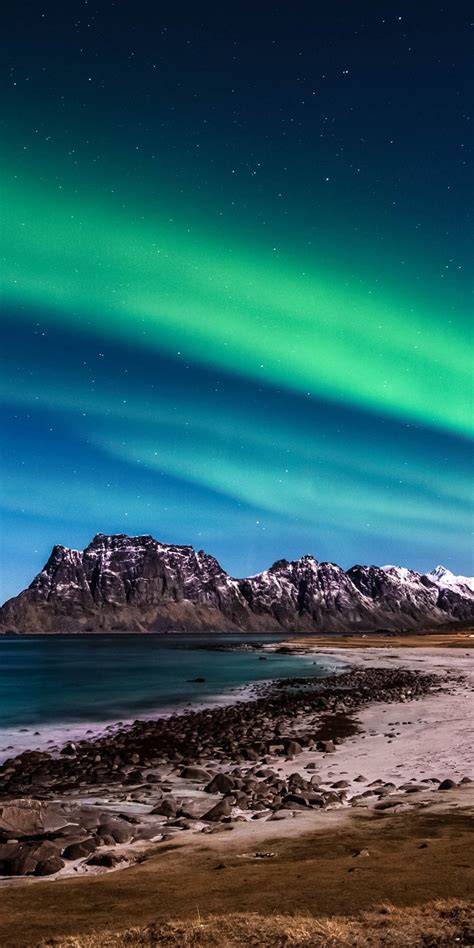 Download Wallpaper 1080x2160 Lofoten Islands Norway Aurora Borealis