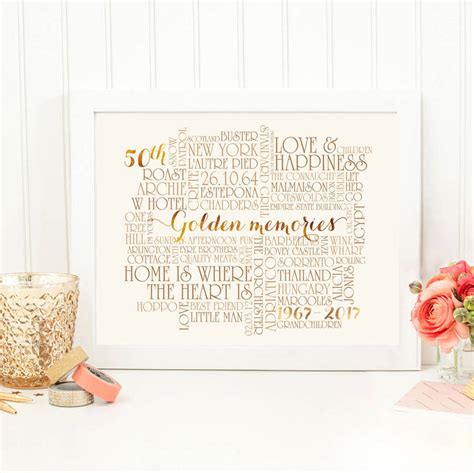 Personalised Golden 50th Wedding Anniversary Print By More Than Words