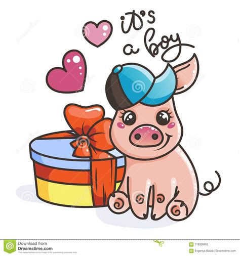 Cute Cartoon Baby Pig In A Cool Rainbow Glasses Stock