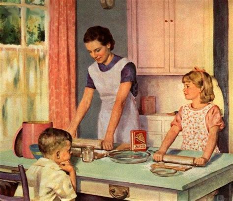 Mother And Daughter Baking Together Vintage Housewife Retro