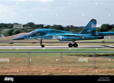 Russian Sukhoi Su 27 Flanker Fighter Jet Taking Off At The Farnborough