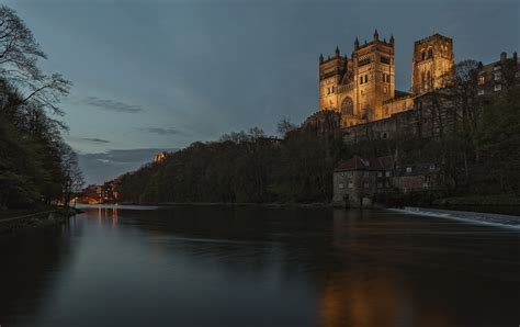 Durham At Dusk The Beautiful Durham Cathedral Lit Up In The Background