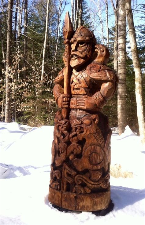 Hand Carved Odin Statue By Paul Borda Viking Myhtology Asatru Runes