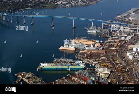 Aerial View Above General Dynamics Nassco Ship Construction Yard Port
