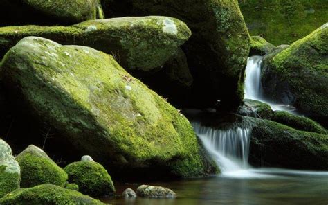 Nature Landscape Waterfall Rock Stones Long Exposure Stream Moss