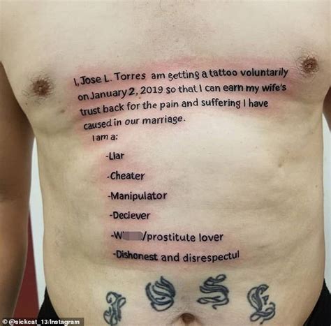 Horrible Tattoo Man Tattoos That He Is A Liar And A Cheater Daily