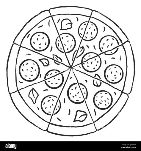 Pepperoni Pizza Whole Round Hand Drawn Doodle Sketch Isolated On White