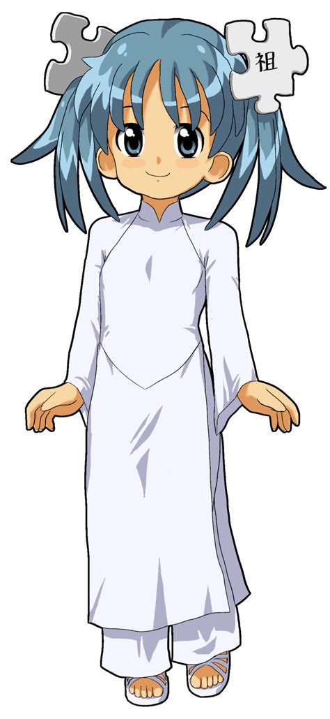 Kasuga Kasuga39 Wikipe Tan Wikipedia Highres 1girl Blue Eyes Blue Hair Dress Full Body