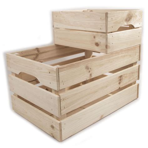 Wooden Crates Storage Boxes 2 Sizes Plain Unpainted Pinewood To Decorate Craft Ebay