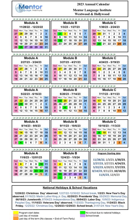 Calendario Estados Unidos