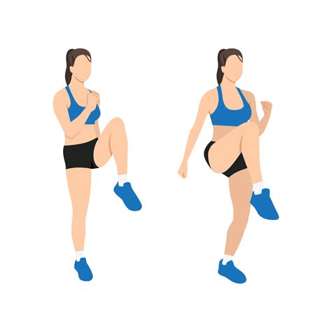 Woman Doing High Knees Front Knee Lifts Runjog On The Spot Exercise Flat Vector Illustration