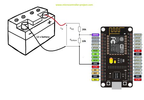 Battery Voltage Monitor With Nodemcu Esp8266 12e Wifi Module