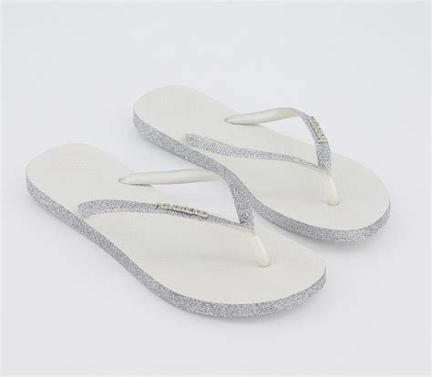 Havaianas Slim Sparkle Flip Flops White Womens Sandals