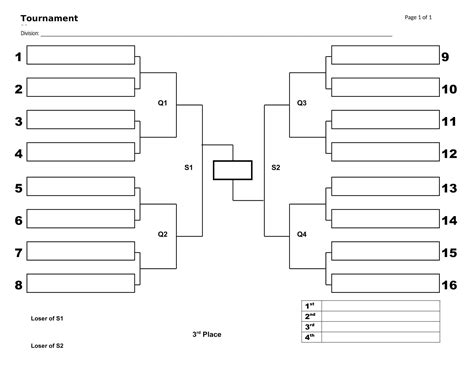 Free Printable Tournament Bracket Templates 6 8 10 16 Teams Excel