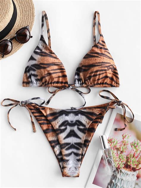 [67 off] 2020 zaful tiger print tie side string bikini swimsuit in tiger orange zaful