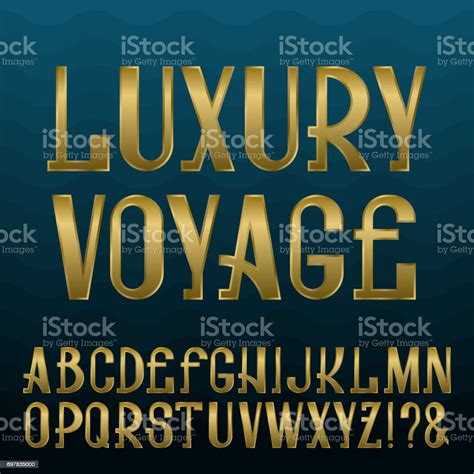 Presentable Retro Style Font Golden Capital Letters On Blue Wavy