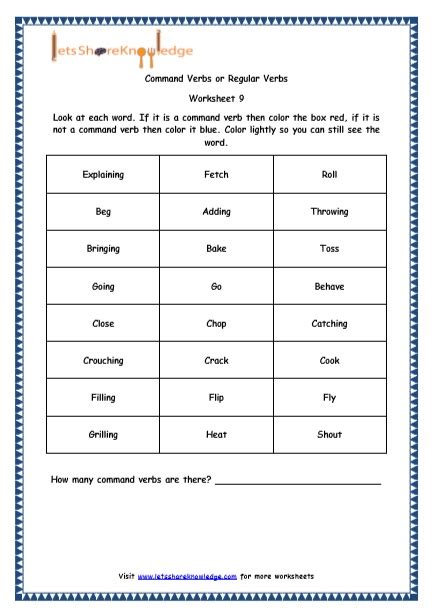grade  english resources printable worksheets topic command verbs