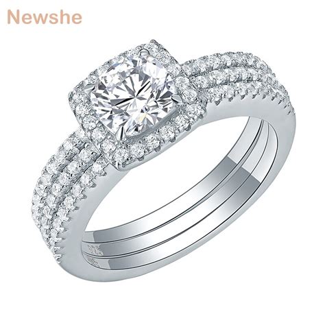 Newshe 3 Pcs Wedding Ring Set Classic Jewelry Solid 925 Sterling Silver