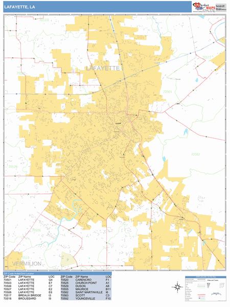 Lafayette La Wall Map Basic Style