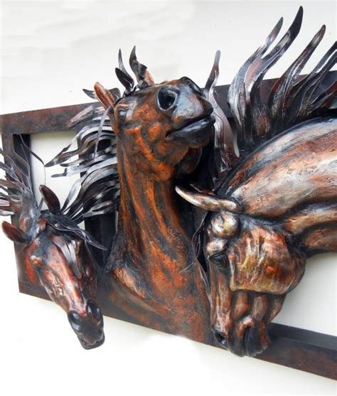 Large Metal Wall Art 3d Bronze Trio Of Horses Your Western Decor