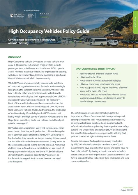 Nrspp Guide High Occupancy Vehicles Policy Guide Nrspp Australia