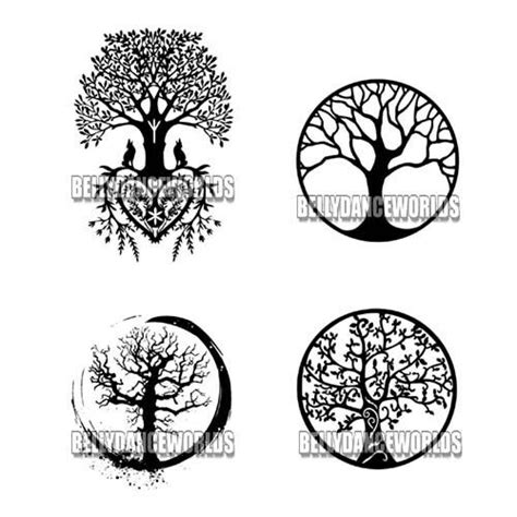 1 Set Of 4 Circle Tree Of Life Trees Temporary Tattoo