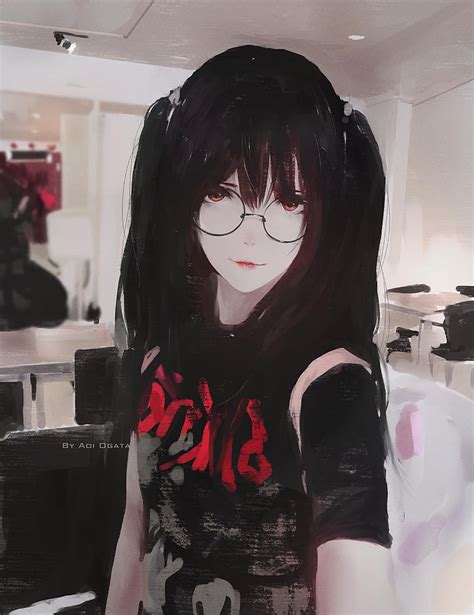 Wallpaper Semi Realistic Short Hair Anime Girl Megane