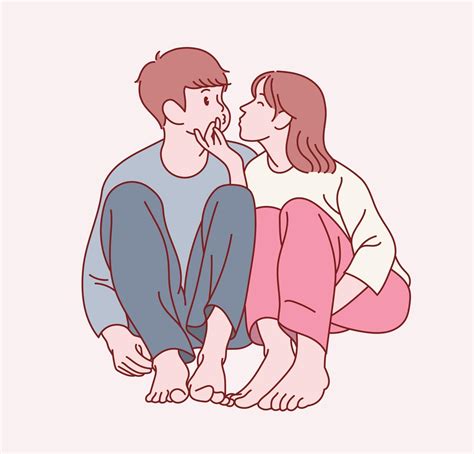 A Cute Couple Is Sitting In A Friendly Pose Hand Drawn Style Vector Design Illustrations