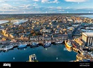 Aerial view of Peterhead old town and fishing harbour in Aberdeenshire ...