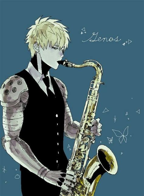 Genosthecyborg Playing A Saxophone One Punch Man Anime One Punch