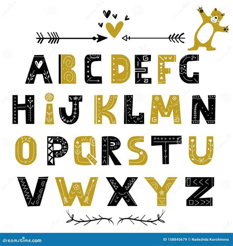 Alfabeto Abstracto De Estilo Escandinavo Letras Dibujadas A Mano Abc