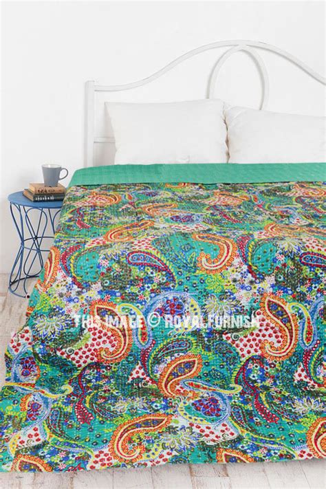 Multi Colorful Unique Paisley Print Cotton Kantha Quilt Blanket