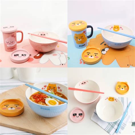 Kakao Friends Tableware Mug Cup Set Noodle Bowlplatechopsticks