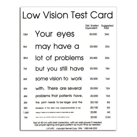 Low Vision Test Card Ophthalmic Singapore