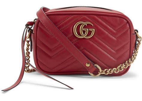 Gucci Gg Marmont Camera Shoulder Bag Quilted Mini Hibiscus Red