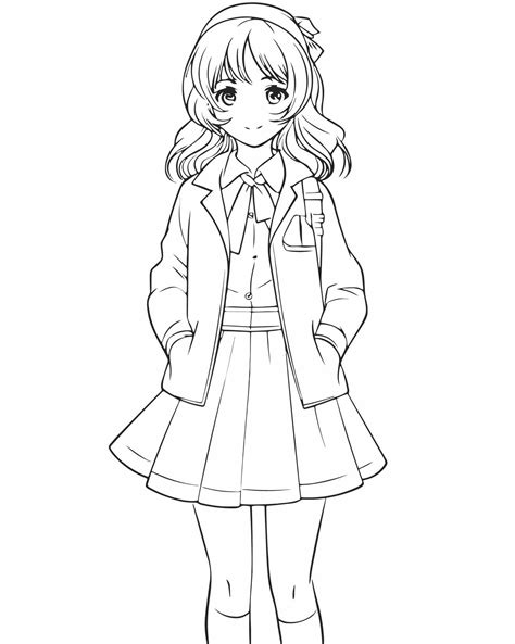 Anime Girl Coloring Page 22562901 Vector Art At Vecteezy