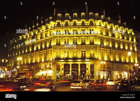 Hotel Du Louvre Lit Up At Night Paris France Stock Photo Alamy