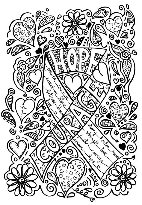 Pink Month Hope And Courage Zen And Anti Stress Coloring Pages For