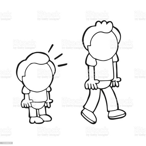 Vector Handdrawn Cartoon Of Short Man Look And Envy Tall Man Stock