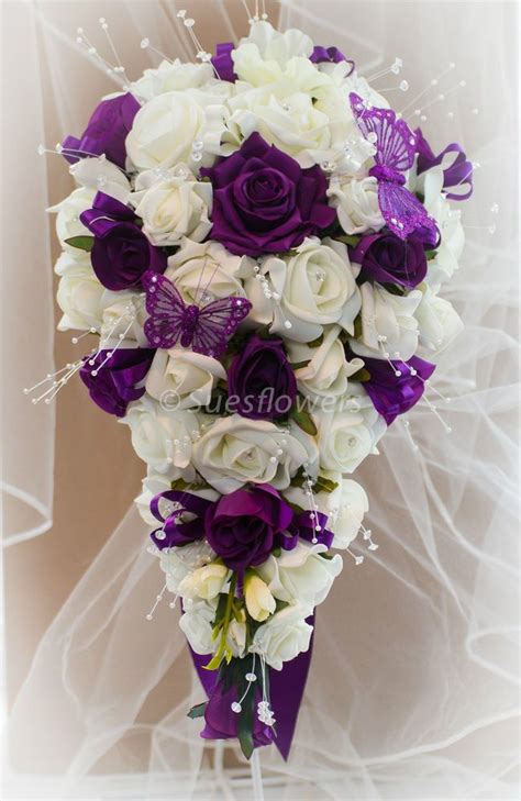 Traditional christian church recessional in london. Wedding Flowers Brides teardrop Bouquet in Cadburys Purple ...